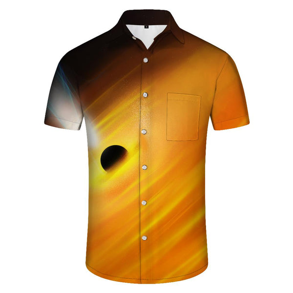 
New casual loose street abstract men's short-sleeved shirt fashion lapel top future technology printed casual shirt top
                