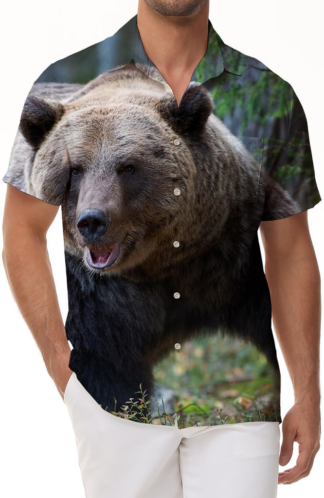 Thick fur summer 3D printing fashion personality brown bear men's short-sleeved casual animal brown bear