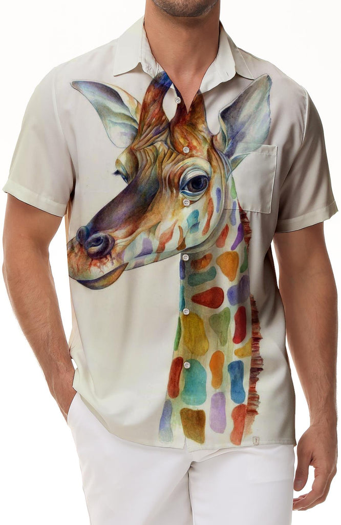 Mens Hawaiian Shirts Trendy Short Sleeve Giraffe Color Hawaiian Tops Casual Wear Summer Shirts Suitable for Beach Holiday Party