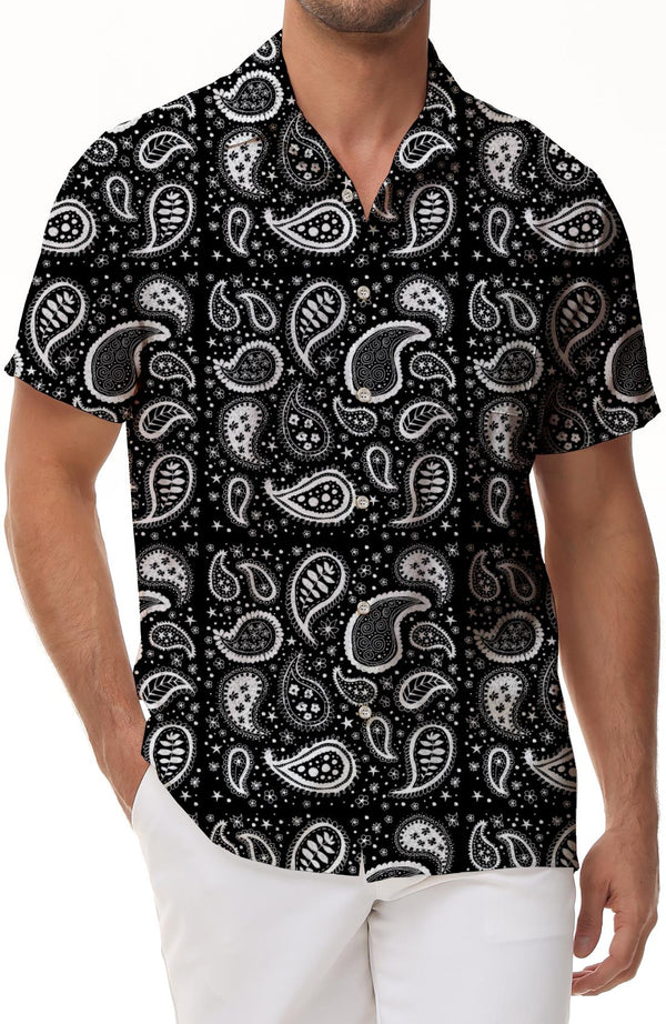 Summer Men's Printed Hawaiian Shirt Casual Button-Up Slim Fit Fashion Lapel Short Sleeve Shirt Beach Wear