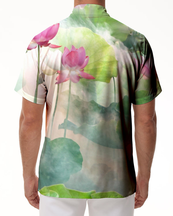 
Artistic Watercolor Lotus Hawaiian Shirt Lapel Pocket Button Short Sleeve Men's Tops
                