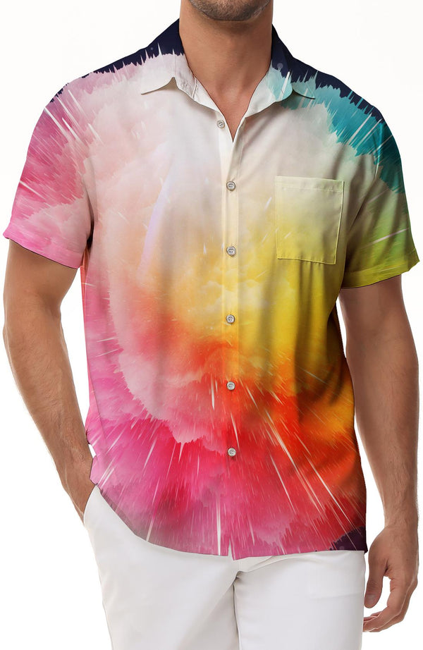 Hawaiian Men's Shirt Rainbow Pattern 3D Printed Short Sleeve Lapel Button Casual Street Top