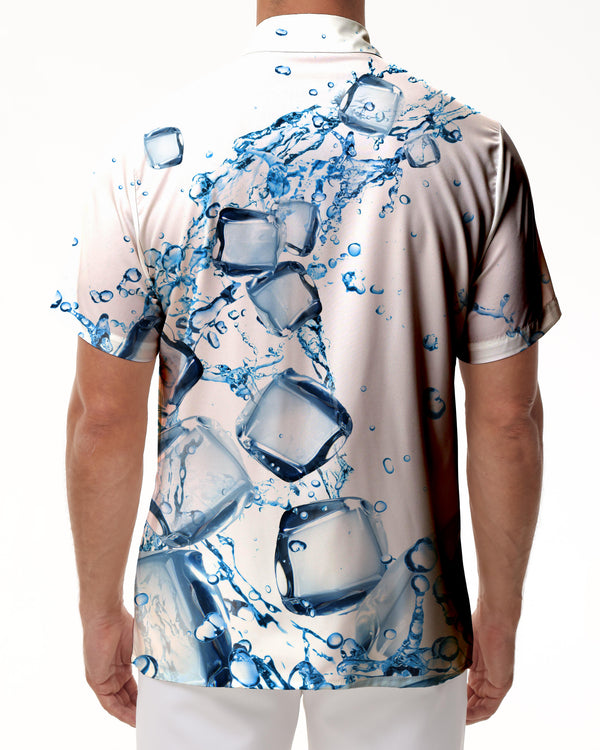 
Ice cube water drop 3D pattern fashion lapel shirt men's tops casual personality short-sleeved shirt beach
                