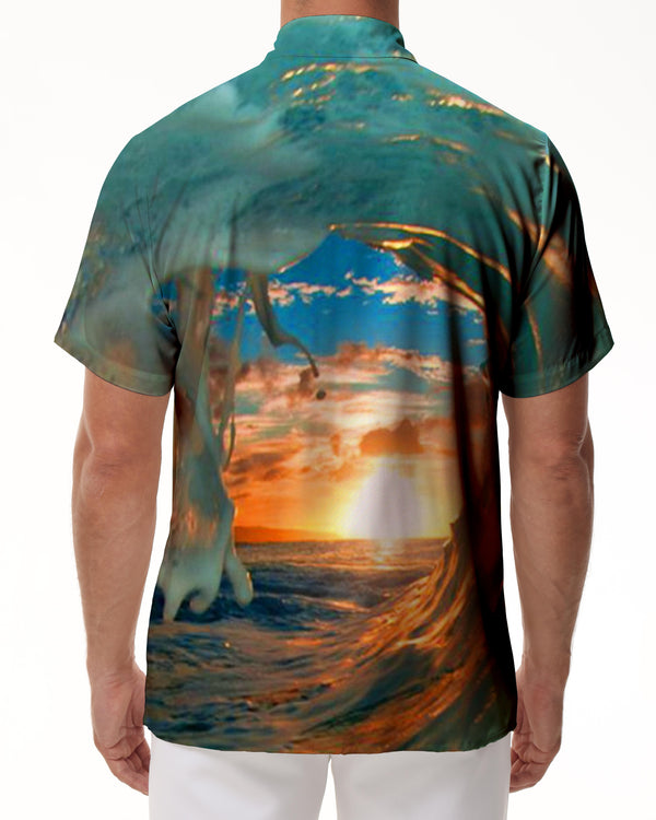
Ocean sunset scenery men's casual shirt short sleeve regular version fashion camping beach shirt top
                