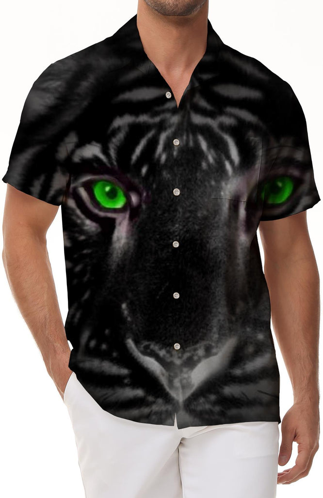 3D Printed Men's Animal Lion Short Sleeve Shirt Button-Down Collar Vintage Bowling Shirt Hawaiian Casual Loose Beach Shirt