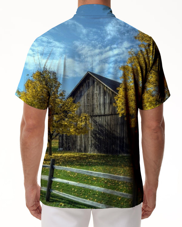 
Fall Country Hawaiian Vintage Shirt Mens Button Down Short Sleeve Shirt for Casual and Vacation Wear
                