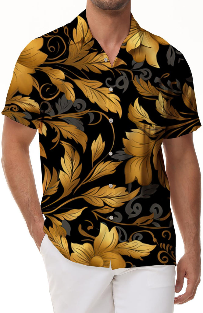 Casual Summer Hawaiian Beach Shirt Short Sleeve Button-Down Collar Floral Print Beach Shirt with Pockets Regular Fit Top