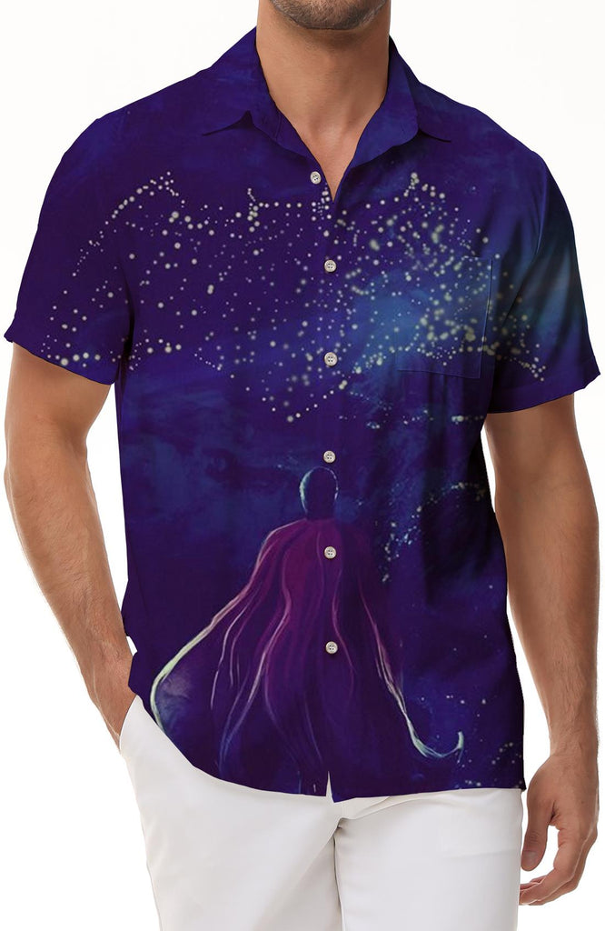 Fashion button-down top digital printing pattern men's outdoor walking and fishing Hawaiian regular style comfortable breathable short-sleeved shirt cartoon