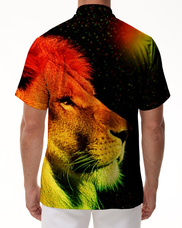 
Rastafa Color Lion Jungle Black Men's Shirt Short Sleeve Printed Short Sleeve Regular Fit Shirt Lapel Casual Top
                