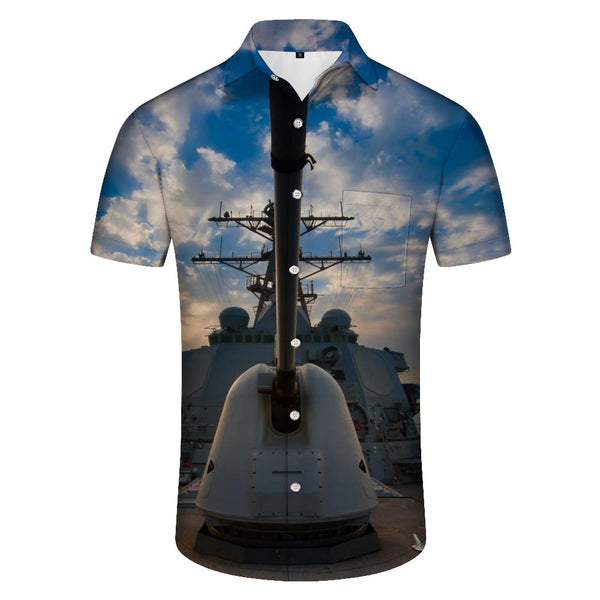 
Aircraft carrier print men's short-sleeved daily Hawaiian casual trendy shirt tops breathable
                