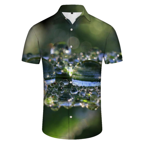 
Natural environment leaves with water drops on them Men's Hawaiian shirt short sleeve button down shirt tops for casual beach
                