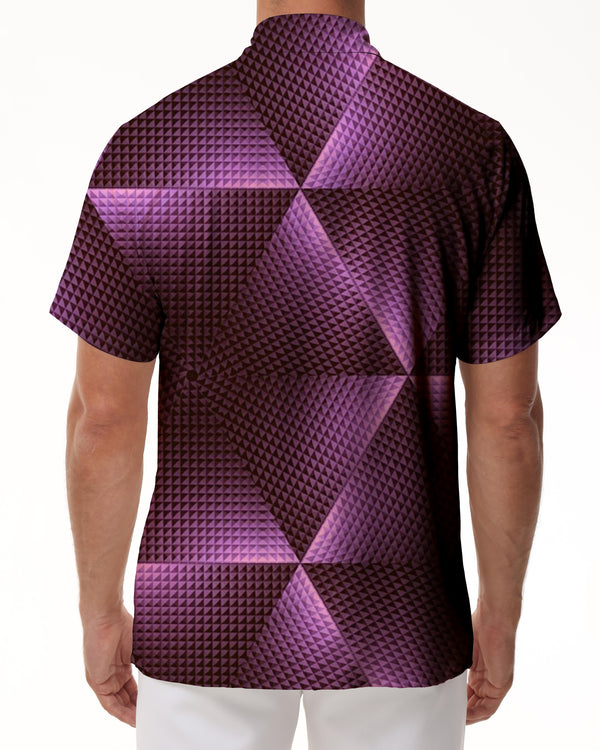 
Purple gradient geometric pattern men's short-sleeved shirt fashionable casual design summer cool and comfortable top short sleeve
                