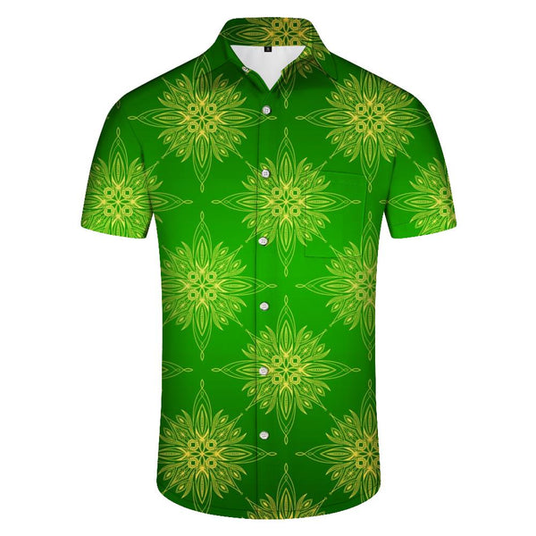 
Green flower digital print summer beach shirt Hawaiian button pocket men's casual short sleeve button shirt beach seaside
                