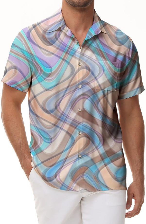 Geometric button-down lapel men's casual wide tropical Hawaii outdoor daily travel beach shirt