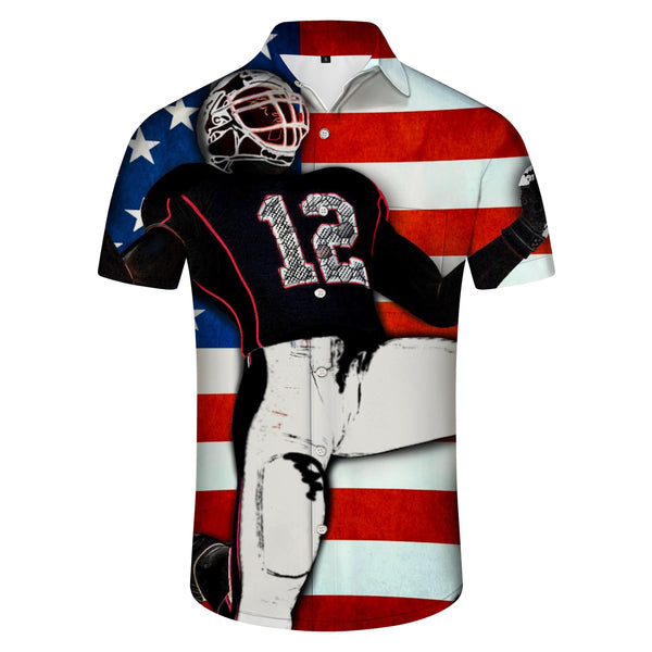 
American Flag Football Graphic Men's Printed Graphic Sports Short Sleeve Shirt Lapel Button Casual
                
