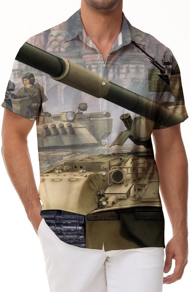 Cartoon Print Beach Shirt Men's Breathable Short Sleeve Hawaiian Button Shirt Holiday Button Shirt Simple