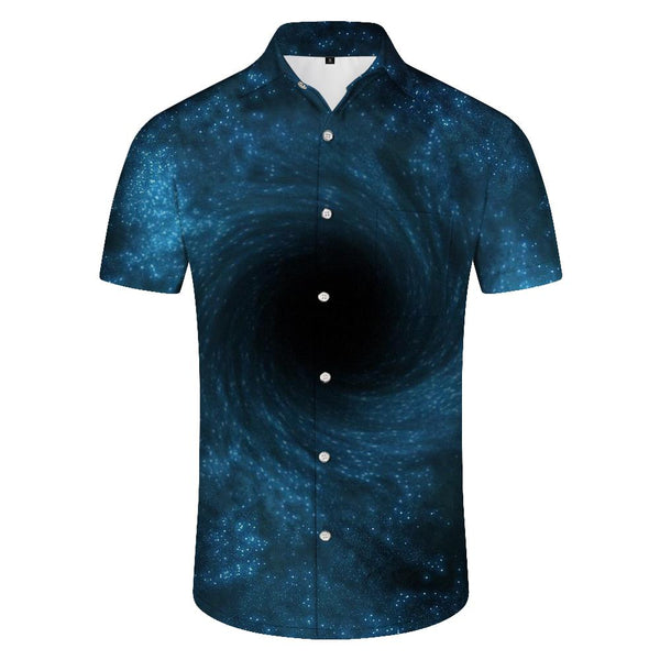 
Black hole star spiral digital printing innovative casual loose men's casual button shirt short sleeve Hawaiian pocket short sleeve shirt regular style
                