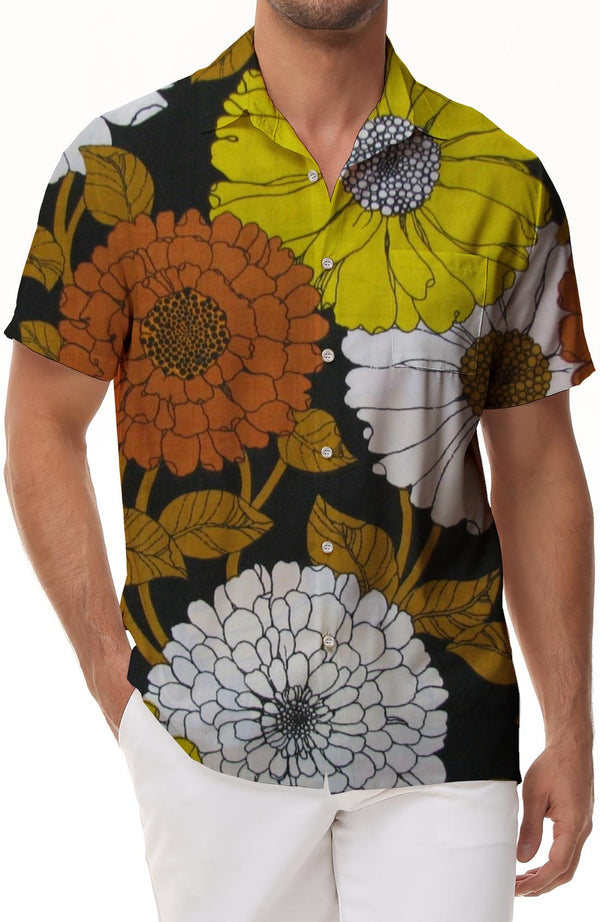 New Men's Casual Button Retro Flower Style Short Sleeve Hawaiian Beach Shirt Short Sleeve Fashionable