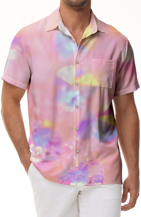 Pink Gem Sparkle Mens Hawaiian Shirt Short Sleeve Summer Beach Button Casual Hawaiian Shirt Seaside