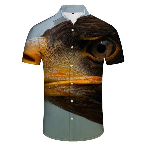 
Nature sharp eye eagle print summer men's casual button beach lapel fashion retro style shirt short sleeve
                