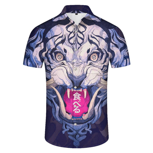 
Lion monster anime cool street wear men's oversized print short sleeve lapel personality summer fashion trend
                