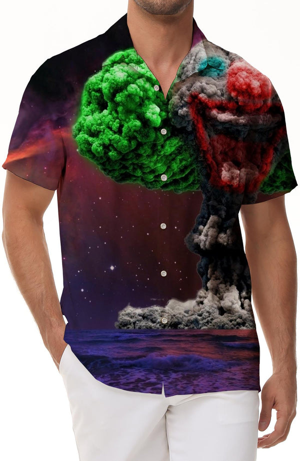 Cannon clown men's fashion Hawaiian shirt casual 3D starry sky print shirt summer loose short sleeve top trend lapel button beach shirt purple
