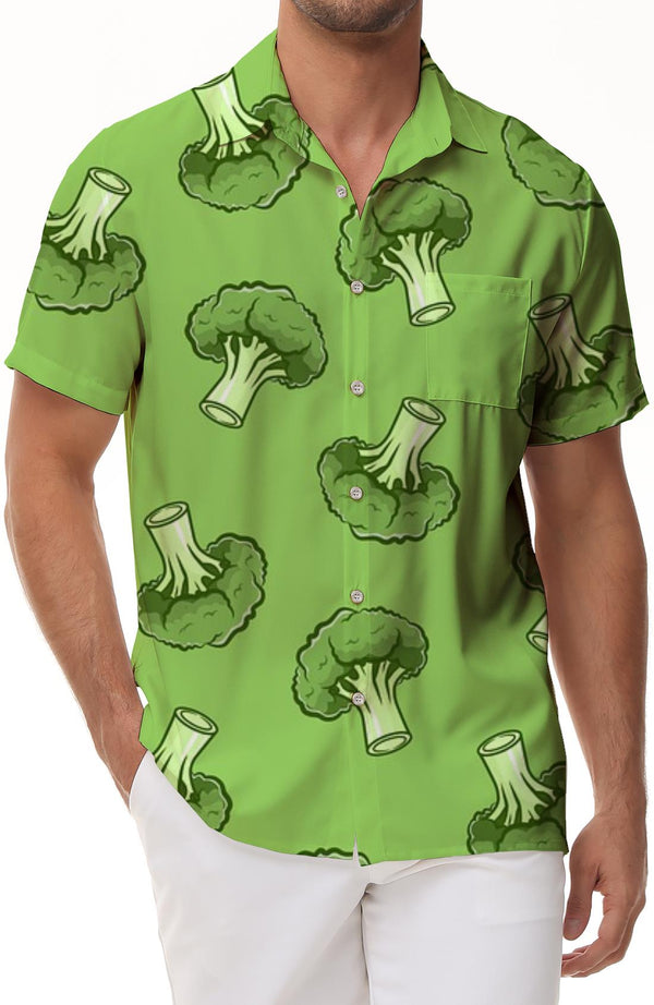 
Green Broccoli Print Men's Hawaiian Shirt Short Sleeve Printed Button Beach Shirt
                