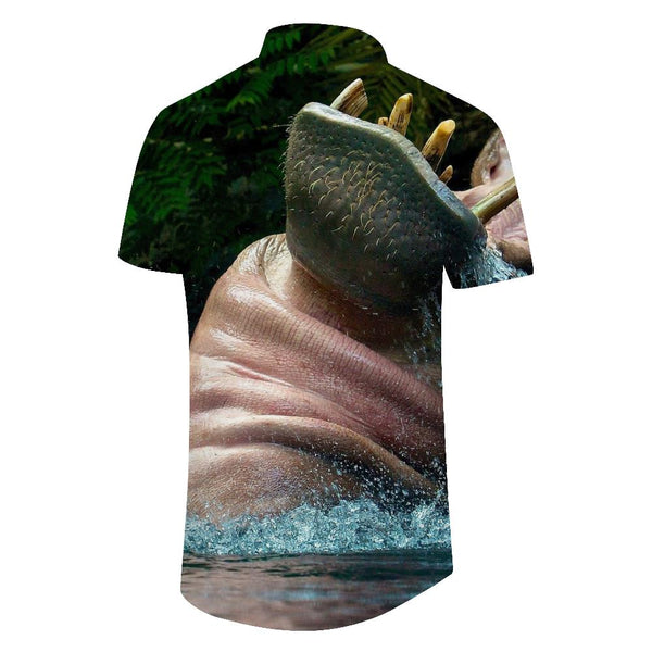 
Water Cartoon Hippo Retro Men's Collar Short Sleeve Shirt Casual Button Shirt Holiday Beach Shirt Beach Clothing
                