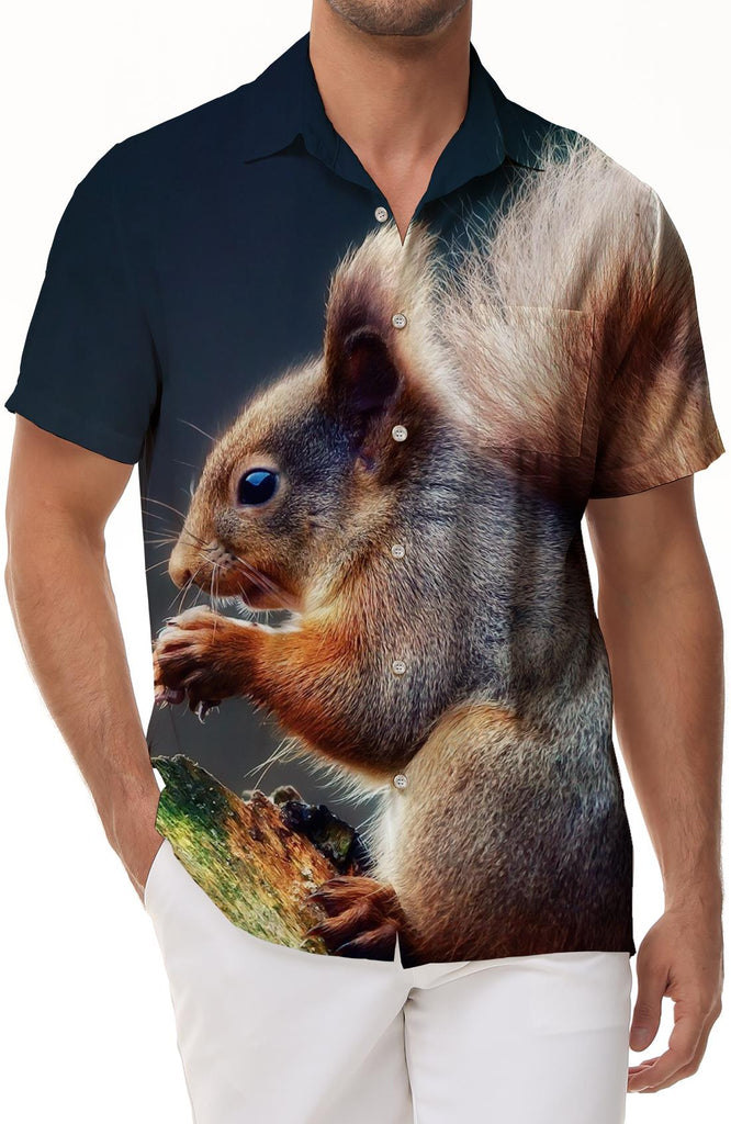 Four Seasons Squirrel Men's Casual Short Sleeve Shirt Button Dress Shirt Summer Hawaiian Shirt