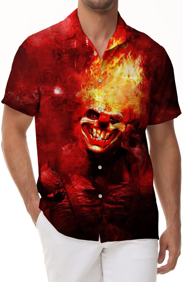 Flame Heavy Metal Skull Stick Fashion Personalized Men's Casual Shirt Walking Suit Men's Sports Short Sleeve Shirt Clothing Tropical Art Exhibition