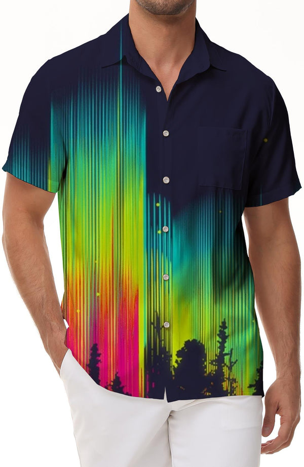 Neon Color Fantasy Aurora 3D Printed Pattern Men's Casual Shirt Tropical Hawaiian Beach Vacation Shirt