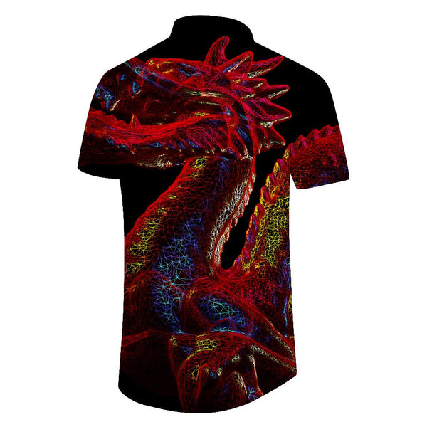 
Domineering red dragon body buttons Hawaiian button pocket lapel personalized men's casual short-sleeved shirt beach essential
                