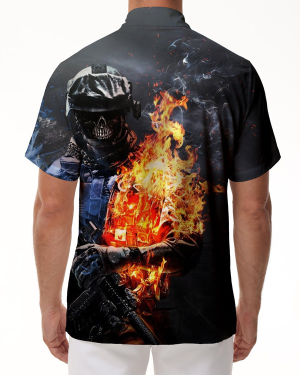 
Hell flame skull man 3d print pattern casual men's style shirt Hawaiian four seasons top holiday style
                
