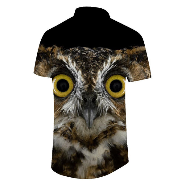 
Evil eye eagle owl night black animal 3d print pattern Hawaiian button lapel pocket men's casual style shirt short sleeve street
                