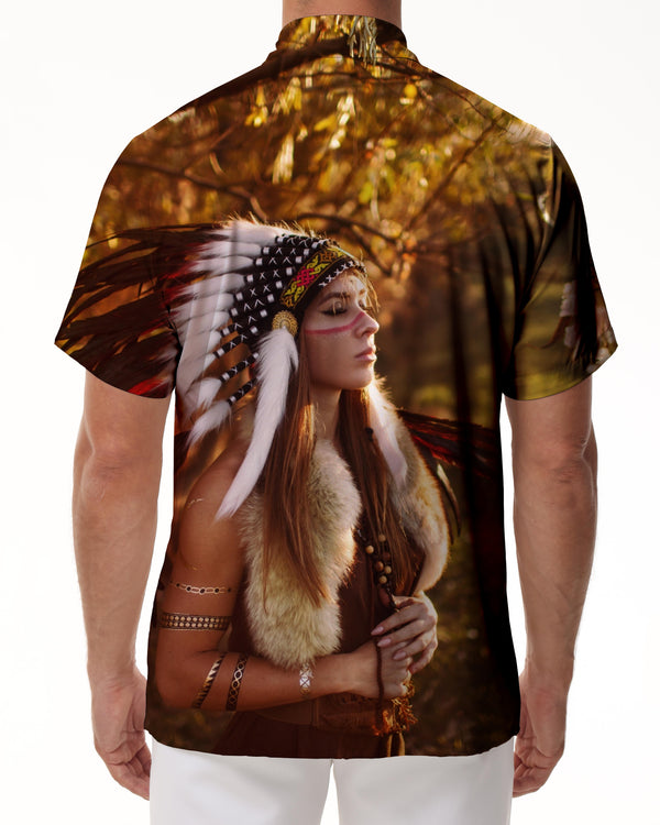 
Native American The Old Chief Mens Cuban Collar Shirt Casual Button Down Shirt Short Sleeve Vacation Beach
                