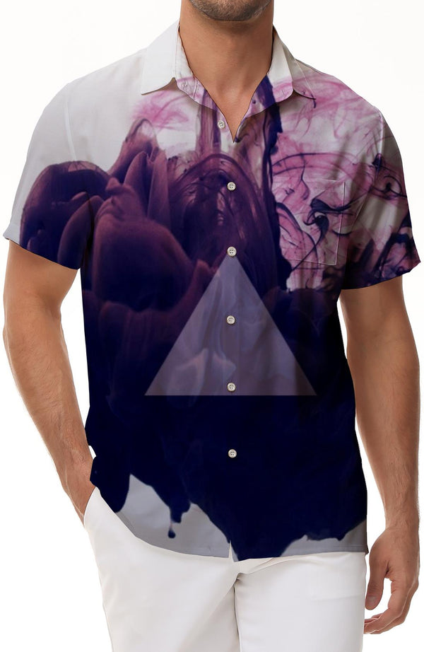 Art Purple Triangle Tree Tropical Short Sleeve Button-Down Beach Shirt Mens Hawaiian Shirt Purple
