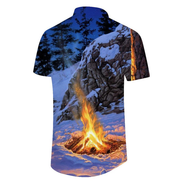 
Campfire Print Pattern Daily Simple Style Casual Travel Tops 3d Digital Printing Hawaiian Button Lapel Short Sleeves Men
                