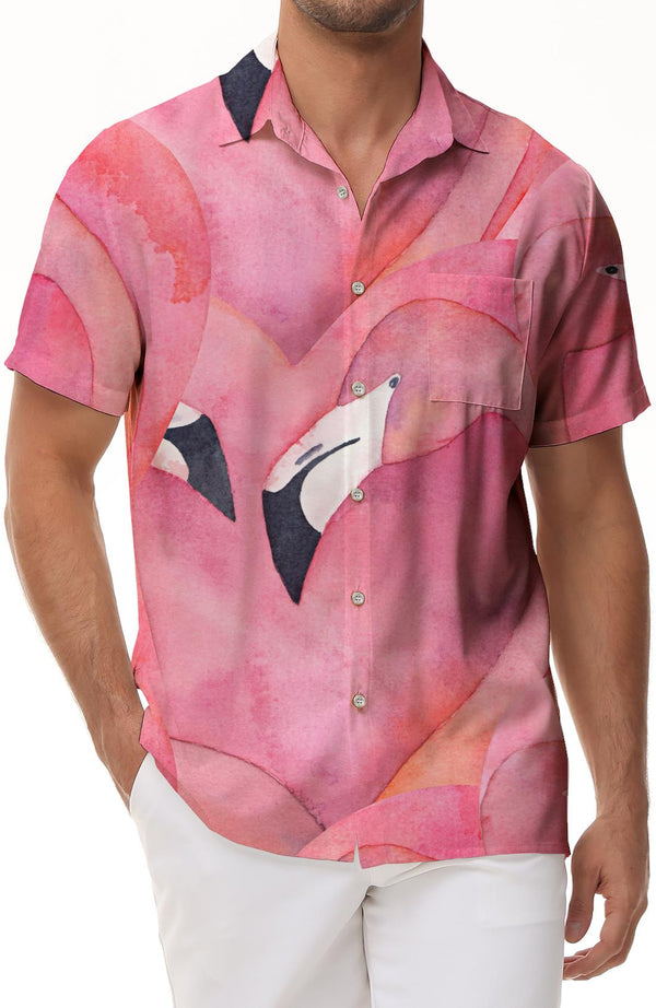 Flamingo Mens Casual Everyday Streetwear Summer Outfit Button-Up Beach Shirt Loose Fashion Animal Short Sleeve
