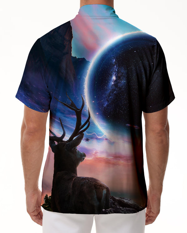 
Night Sky Elk Tropical Passion Short Sleeve Button Beach Shirt Men's Hawaiian Shirt
                
