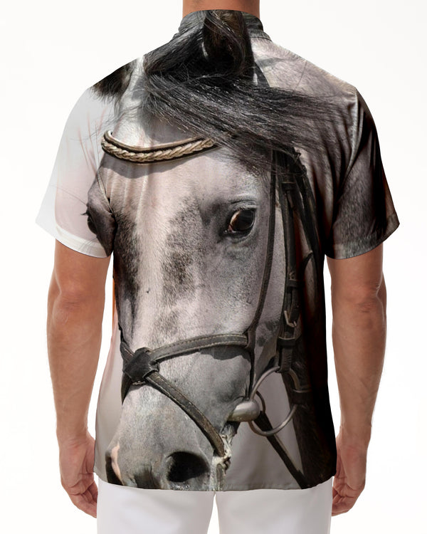 
White Dragon Horse Button Hawaiian Lapel Fashion Casual 3D Digital Printing Men's Loose Tropical Top
                