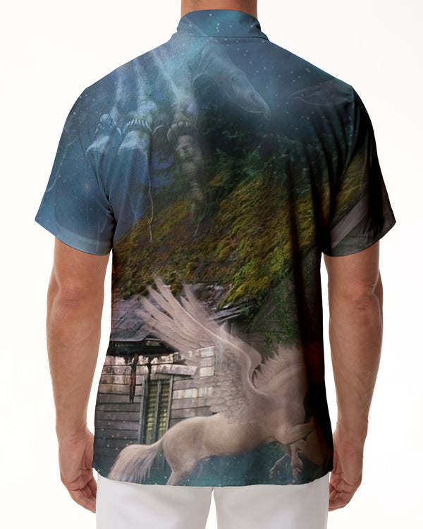
Unicorn Crossing Crystal Field Men's Regular Fit Short Sleeve Pocket Shirt Button Top Fun
                