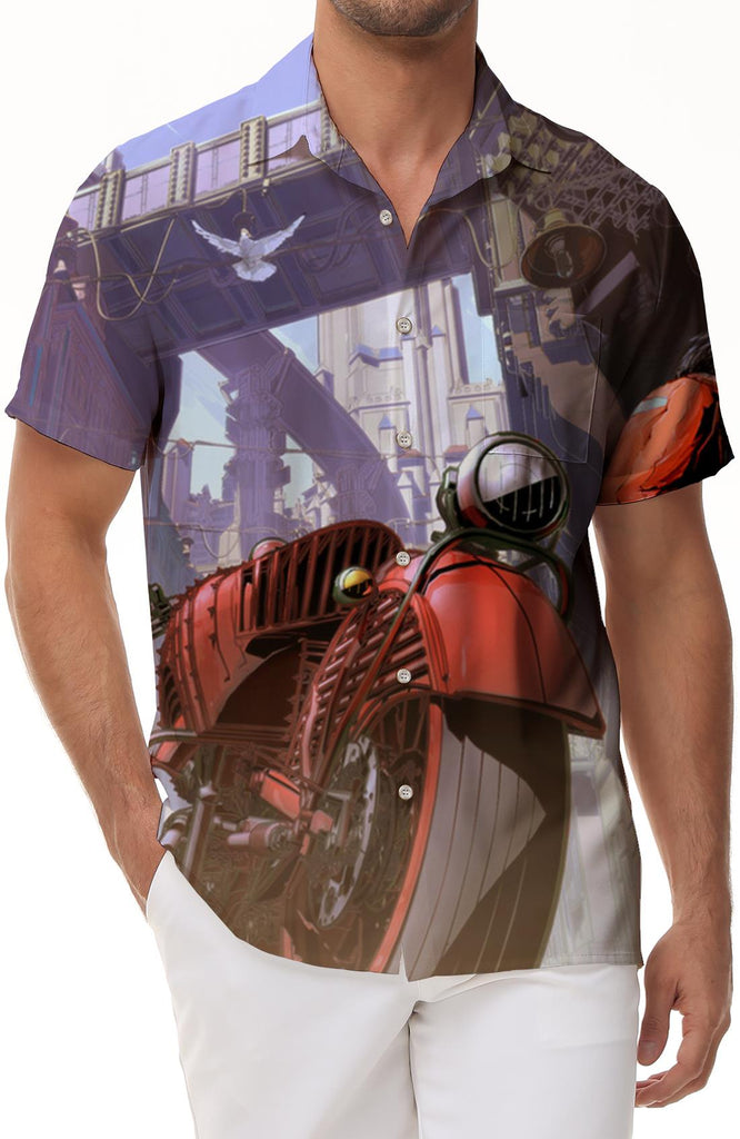 Summer Men's Lapel Hawaiian Shirt Digital Printing Casual Fashion Short Sleeve Retro Funny Shirt Leisure Vacation