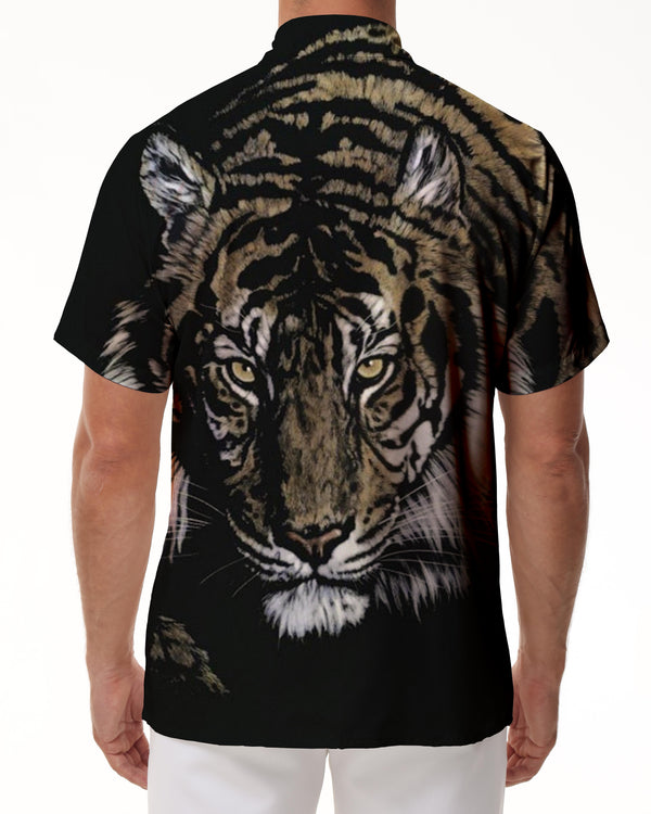 
Black Fierce Tiger Men's Festival Shirt Relaxed Regular Fit 3D Print Short Sleeves Lapel Button Style
                
