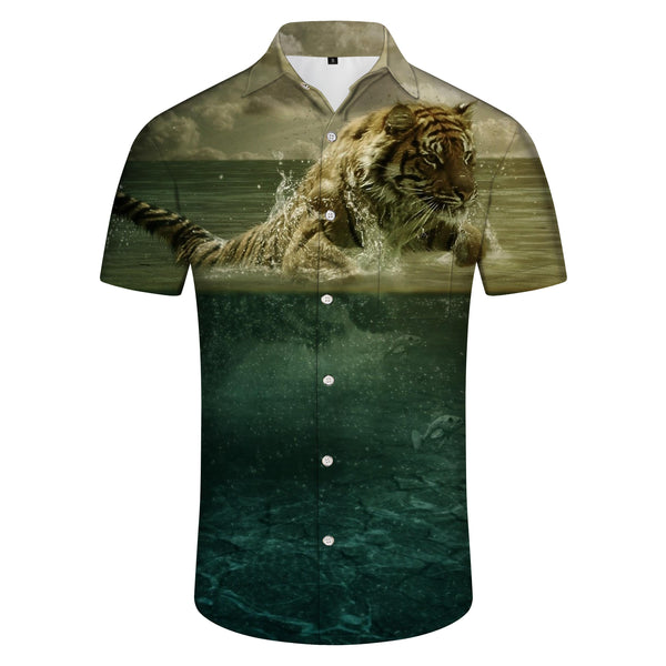 
Green Forest Tiger Shirt Button Collar Mens Shirt Summer Casual Short Sleeve Tops For Office Travel Beach
                