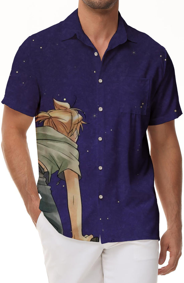 Navy Blue Cartoon Anime Style Men's Casual Short Sleeve Shirt Hawaiian Tropical Beach Beach Button Shirt