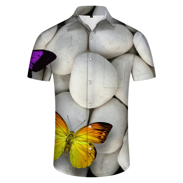 
Hawaiian men's butterfly and marble art style interesting tropical four seasons short sleeve tops for men suitable for summer casual daily indoor
                