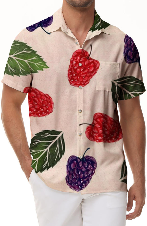 Strawberry Berry Yellow Hawaiian Shirt Mens Funny Hawaiian Shirt Short Sleeve Button Down Summer