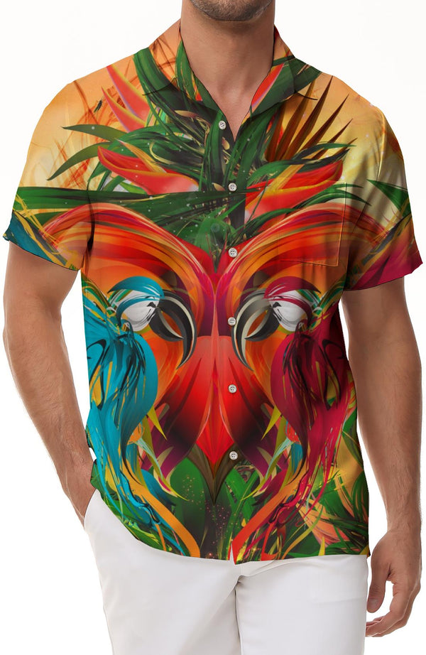 Hawaii Personalized Button Short Sleeve Lapel Harajuku Retro Loose Men's Clothing Beach Party Print Top