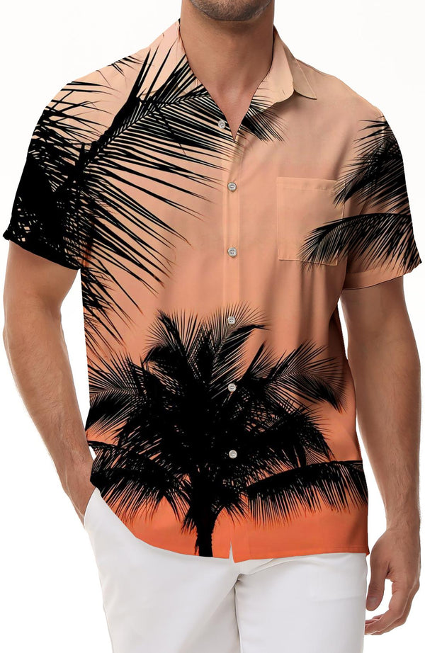 Sunset Palm Tree Purple Men's Shirt Trend Fashion Summer Hawaiian Casual Shirt Beach Short Sleeve