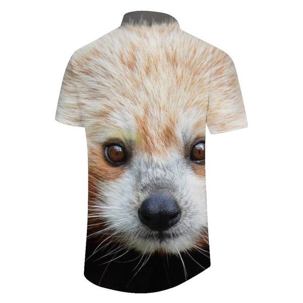 
3D digital printing tropical four seasons Hawaiian button lapel pocket casual style men's red panda lapel button short sleeve shirt top
                